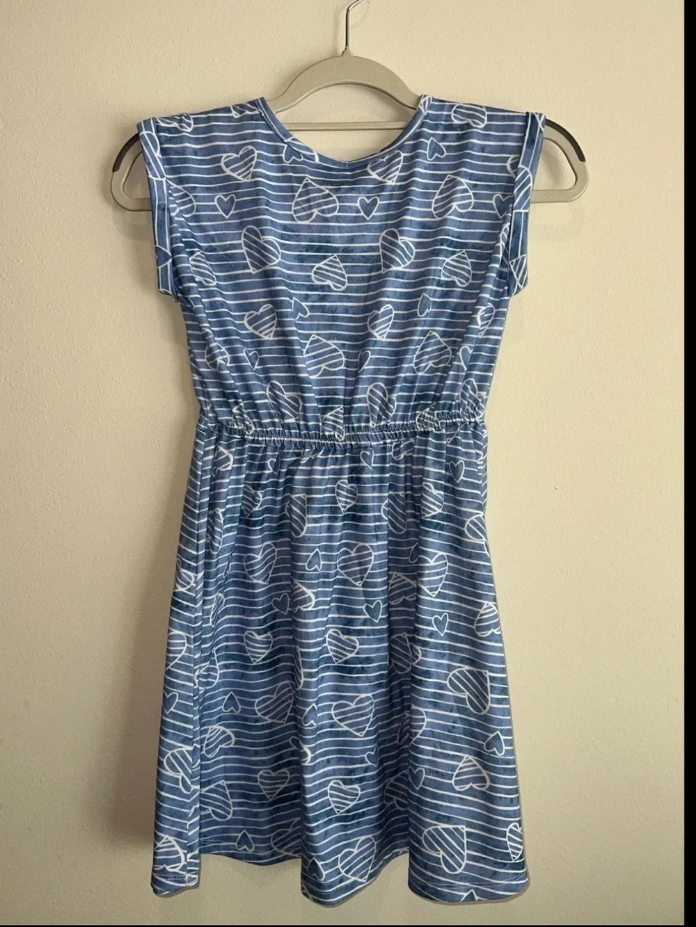 SO Brand Girls Short Sleeve Blue Striped Heart Casual Summer Dress Size L 12